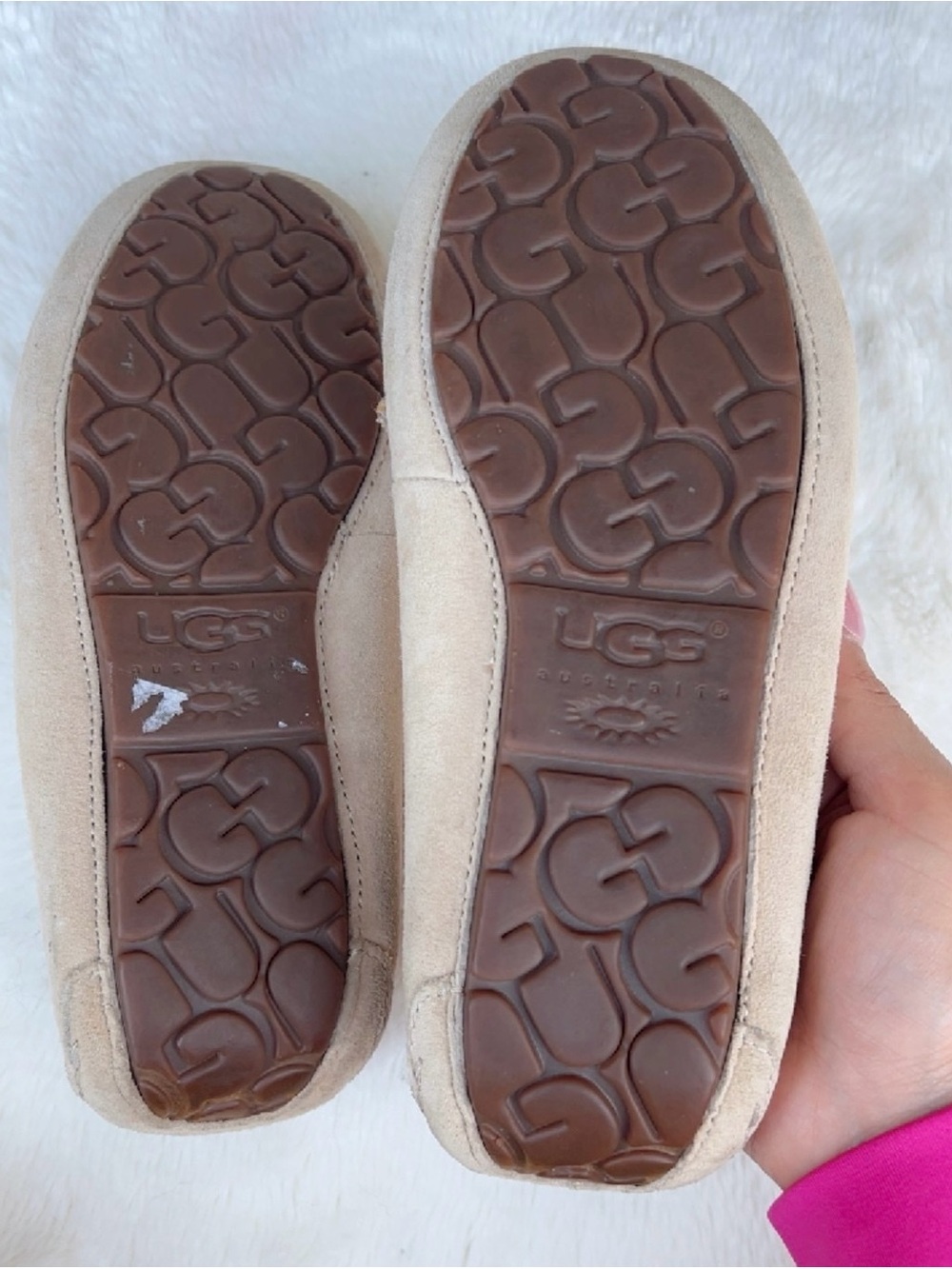 UGG Women's Cream Suede Moccasin Slippers with Bow - Picture 2 of 3